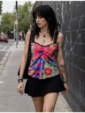 Demi Loon Tank Top Grommet Lace Rave Festival Alt Size XL